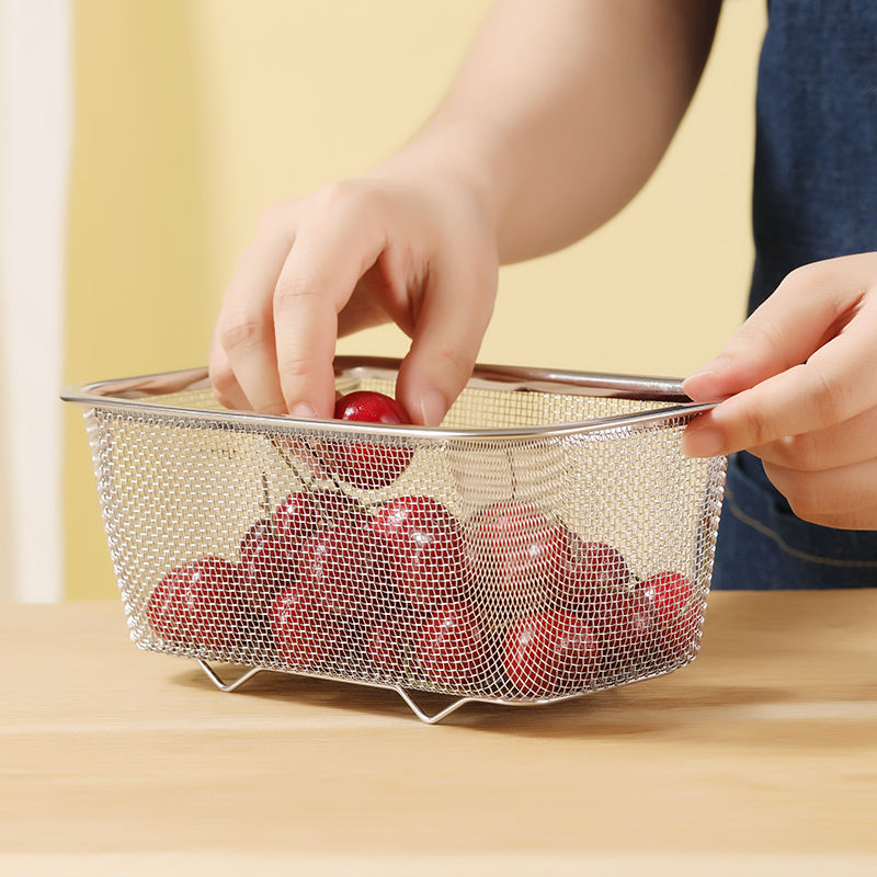 米木厨房沥水网篮不锈钢多用洗菜洗水果网盆钢丝网篓多个规格可选