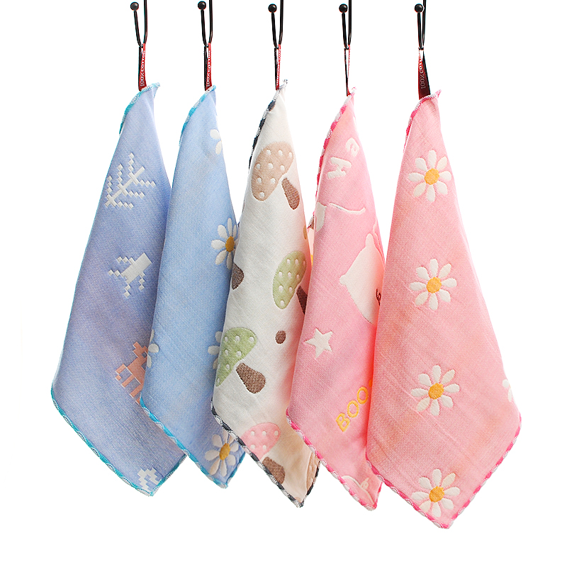 六层纱布大方巾挂绳幼儿园定制logo3030小毛巾擦手巾批發卡通