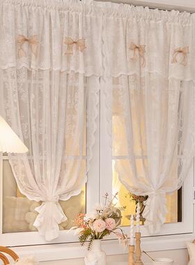 法园式蕾纱05508帘半帘挡免打孔魔术丝贴田风窗帘飘窗短帘厨房遮