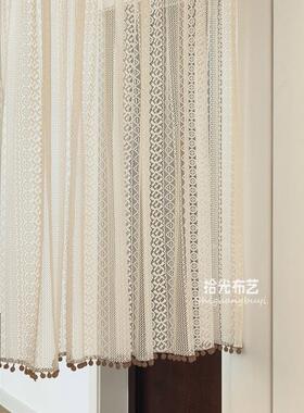 色蕾门帘空i米ns飘窗窗帘镂短帘丝隔断奶油复古法36057式半帘免打
