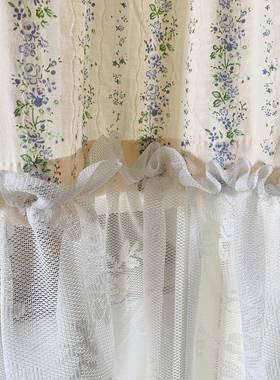 16522奶油棉小碎花窗帘透光透人纱布一体免打孔飘窗阳台隔麻不断