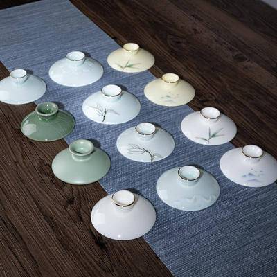 陶瓷盖碗盖子配盖单卖汝窑开片三才泡茶杯歌窑影青瓷描金茶具配件