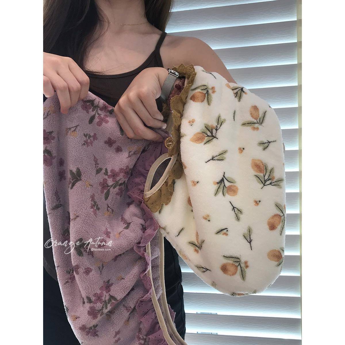 紫色碎花干发帽女超强吸水速干蕾丝边浴帽新款珊瑚绒加厚包头巾