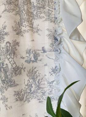 古风人纱帘系带帘罗马帘06989升帘透光不透窗帘魔术贴降短帘半中