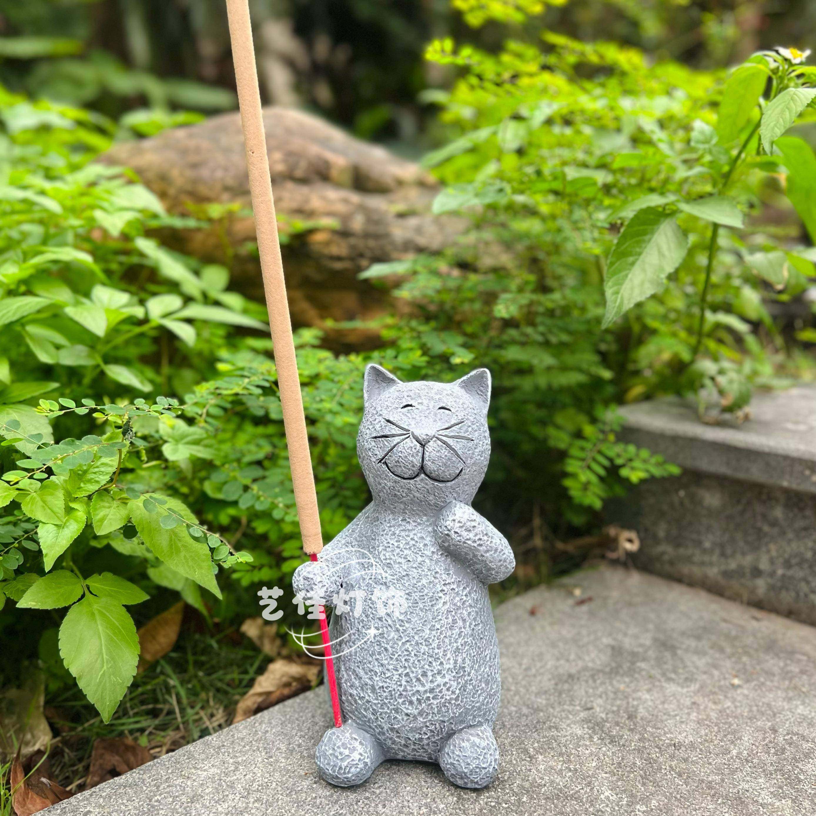 动物小猫咪喵星人可插香树脂工艺品摆件户外花园阳台景观庭院装饰