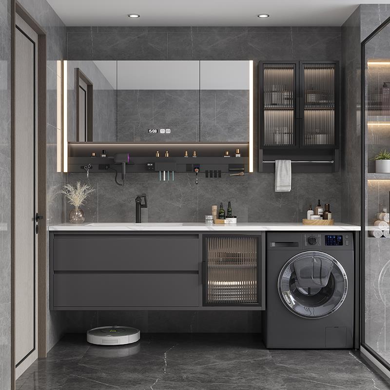 阳台洗衣机一体柜组合现代简约岩板卫生间洗漱台洗手洗脸盆柜定制