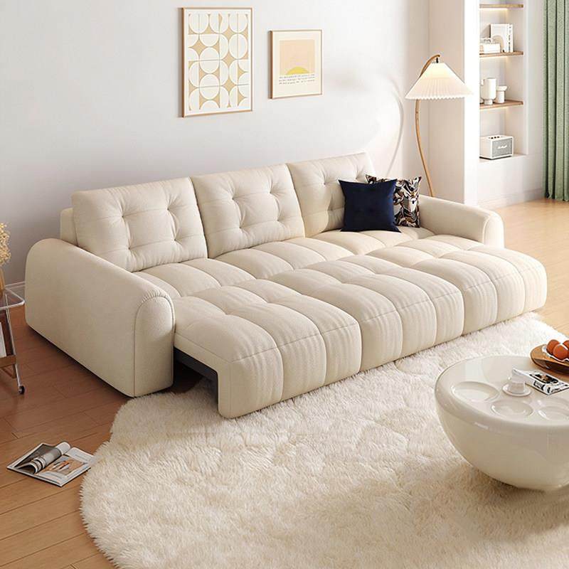 奶油风泡芙电动布艺沙发床客厅小户型直排零靠墙多功能伸缩布沙发