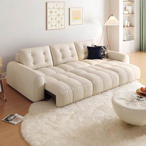 奶油风泡芙电动布艺沙发床客厅小户型直排零靠墙多功能伸缩布沙发