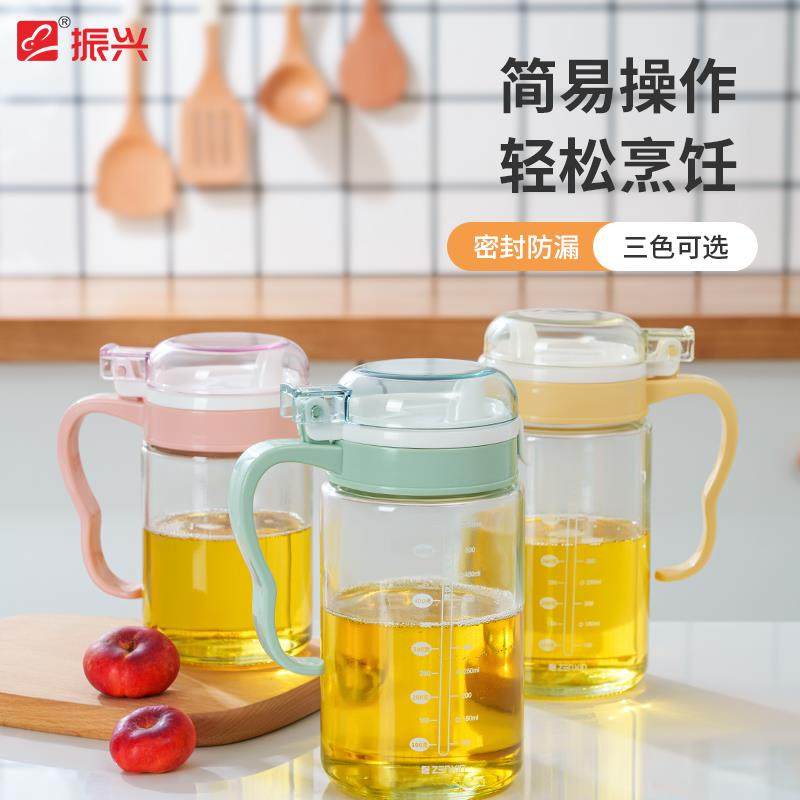 正品振兴玻璃油壶防漏带刻度玻璃厨房用品400ML550ML油醋瓶调料瓶