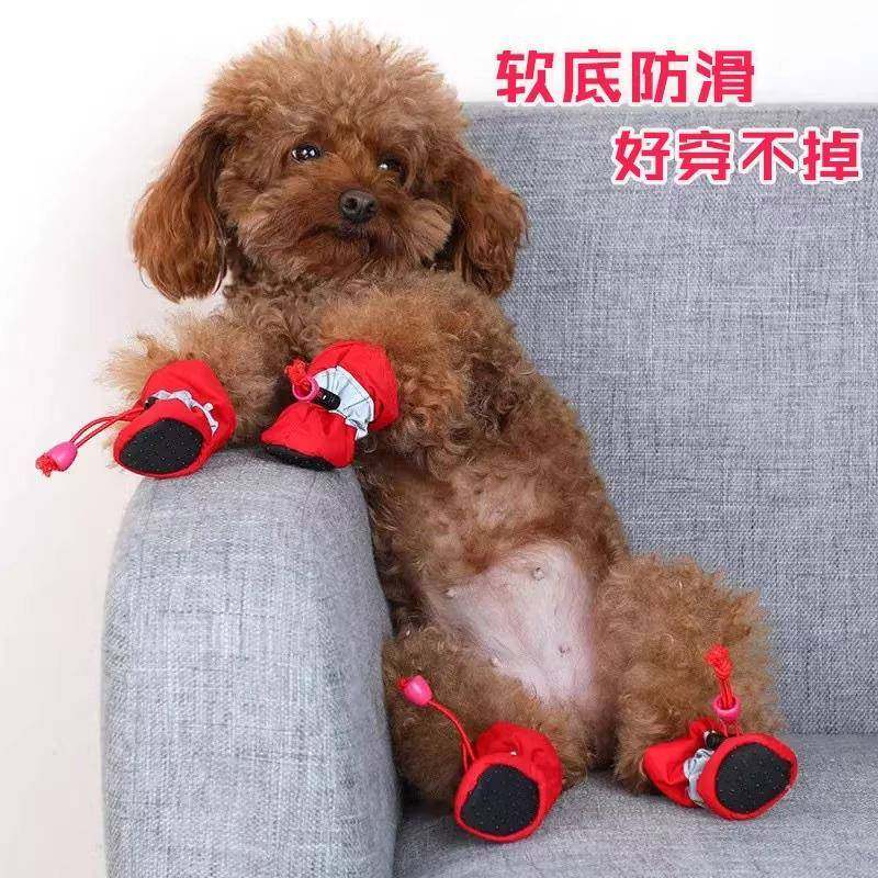 狗狗秋冬鞋子小狗泰迪冬天的鞋宠物比熊不掉脚防掉外出小型犬棉鞋