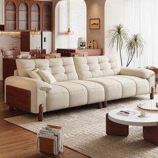 政府补贴奶油风高级绒橡木实木沙发客厅2025新款 直排高脚布艺沙发