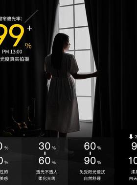 84823现厅100遮卧室避光窗帘纯色代光简约客防晒隔热挂钩式定制遮