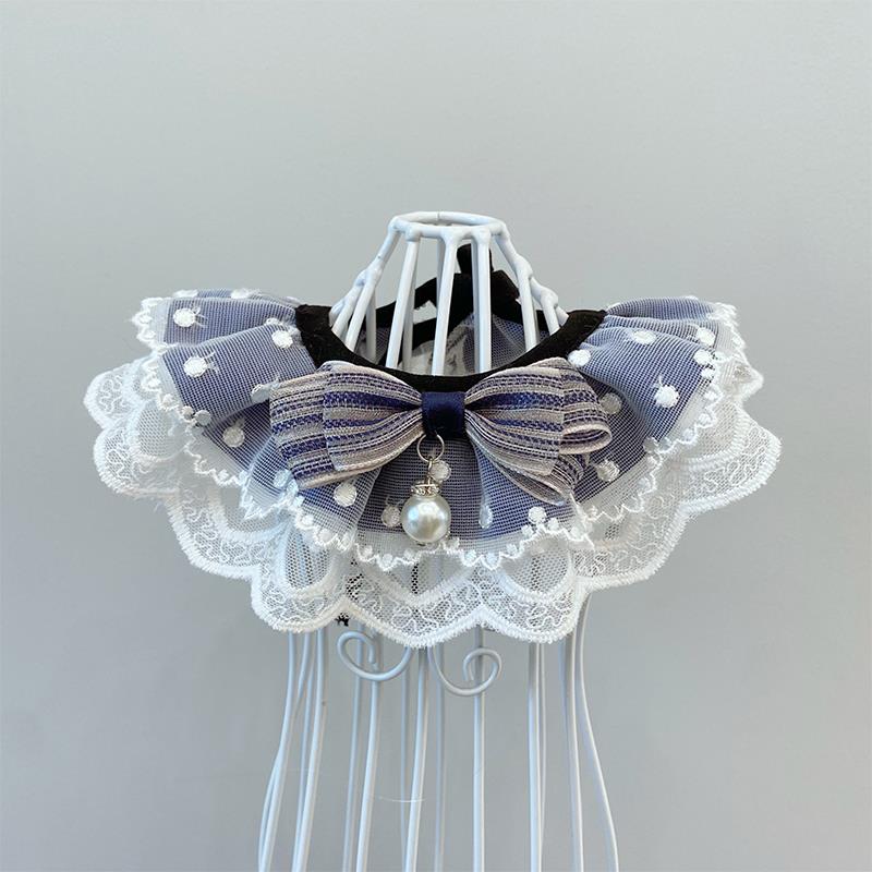 宠物围脖围领猫咪狗狗口水巾领结饰品蕾丝高贵风围兜布偶蓝白泰迪