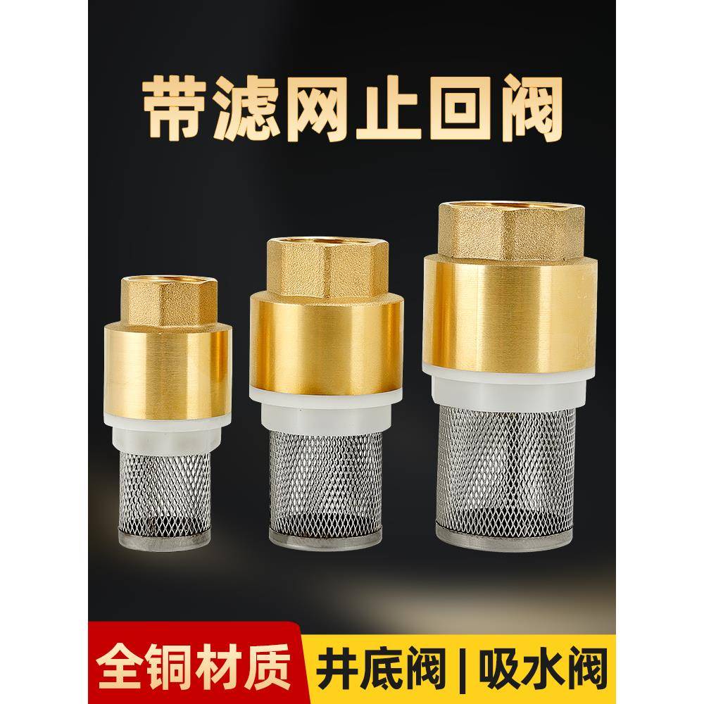 全铜底阀止回阀水泵自吸泵底阀过滤网油管抽水机水井防倒流6分1寸