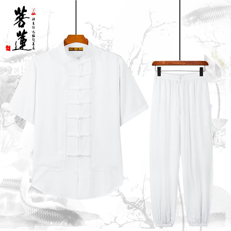 正品菩莲棉麻拳太极服女春季薄款中老年冰丝棉麻太极练功秋服男表