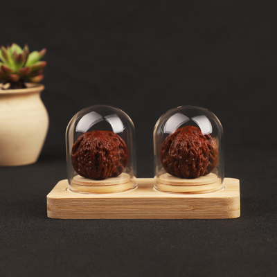 文玩核桃防尘罩连体玻璃罩竹底座展示架密封玻璃罩摆件文玩玻璃罩