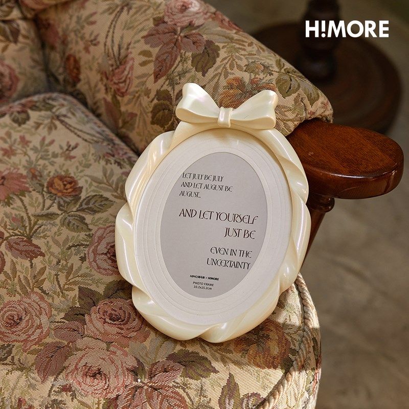 HIMORE纯白气质珠光丝带相框 6寸拍立得照片相框家居装饰摆件礼物