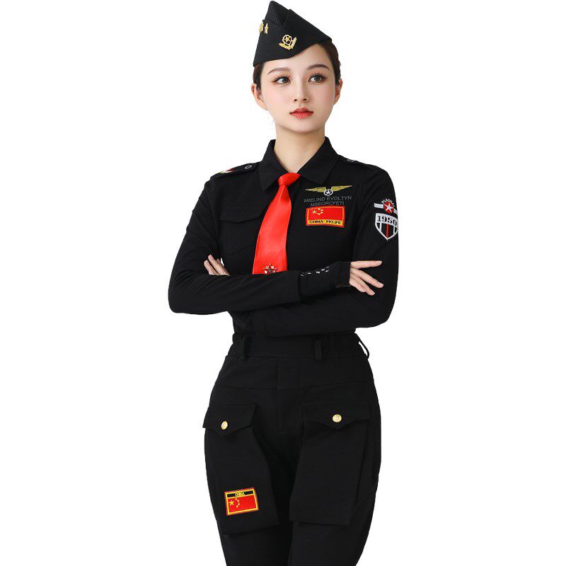 新款水兵舞服装军迷长袖上衣军姿走秀表演服装肩章翻领广场舞队服