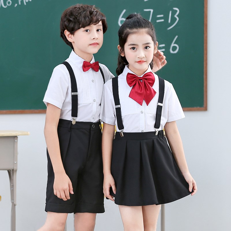 儿童短袖短裤男童幼儿园毕业照校服女童合唱演出小主Y持宝宝背带
