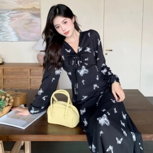 XX 2026新款赫本风法式白裙长袖连衣裙女收腰气质显瘦中长裙