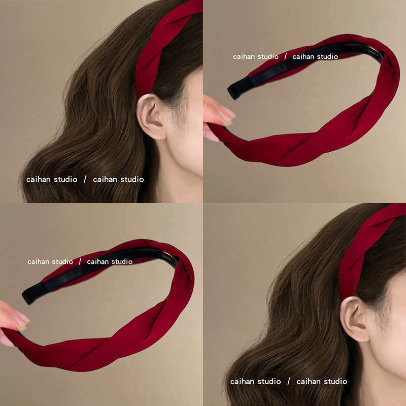 复古枣红！麻花布艺头箍！气质高颅顶发卡带齿早秋新款压发盘发器