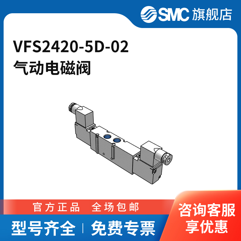 SMC官方正品VFS2000系列电磁阀VFS2420-5D-02三位五通中泄DIN插
