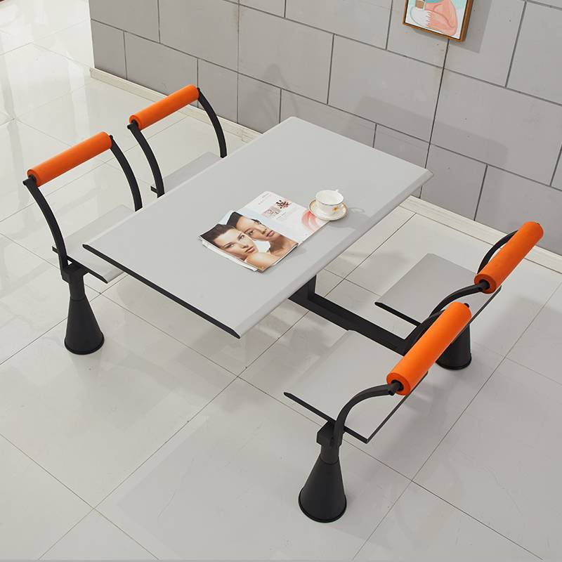 5V新款快餐桌椅简约员工食堂单位连体4人位6人位组合学校餐桌长方