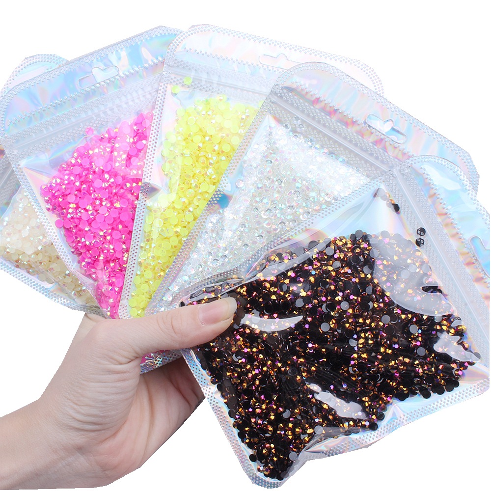 镀底AB彩色平底树脂钻中包23456mm水钻发夹奶油胶DIY美甲饰品