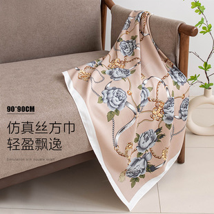 欧美时尚流行春夏小丝巾女士仿真丝围巾外搭领巾丝巾工厂