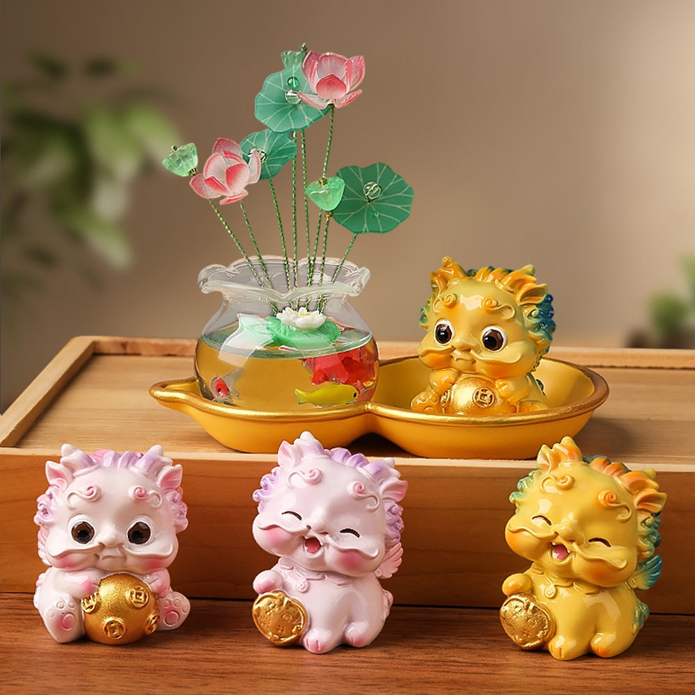 办公茶桌面小摆件锦鲤好运文化创意礼品可爱汽车摆件貔貅葫芦底座