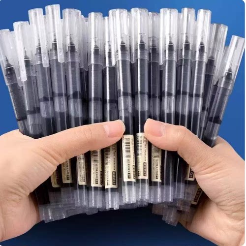 碳水笔刷题盖帽简约全针管黑笔专用笔大容量高颜值签字笔直液式