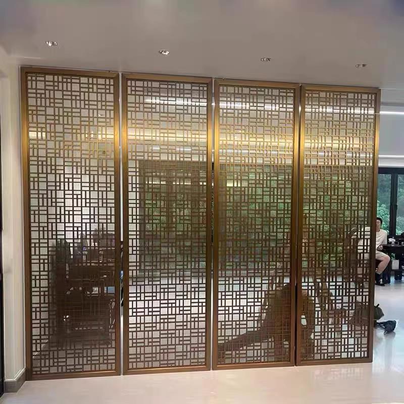 不锈钢新中式简约激光镂空屏风隔断铝浮雕刻入户北欧现代玄关隔断