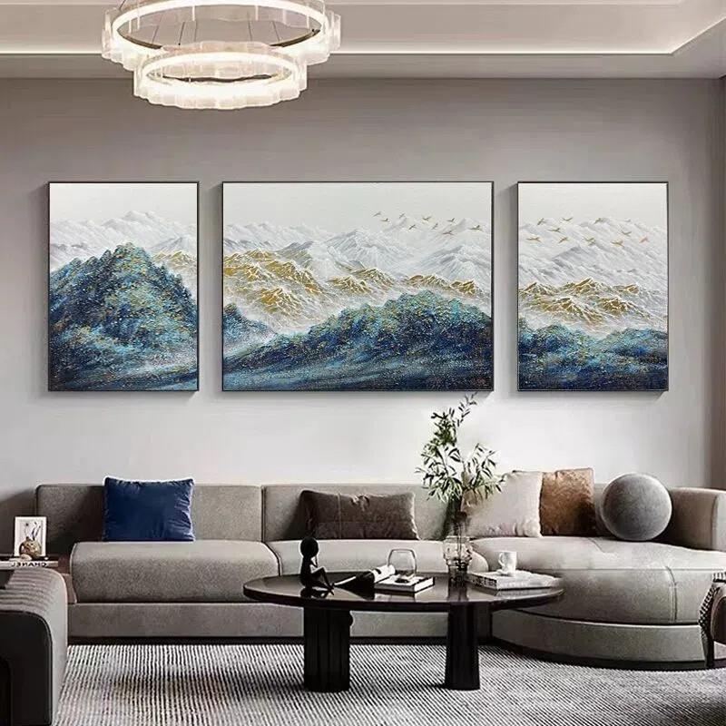 现代轻奢客厅装饰画高档大气沙发背景墙山水挂画新中式三联画壁画