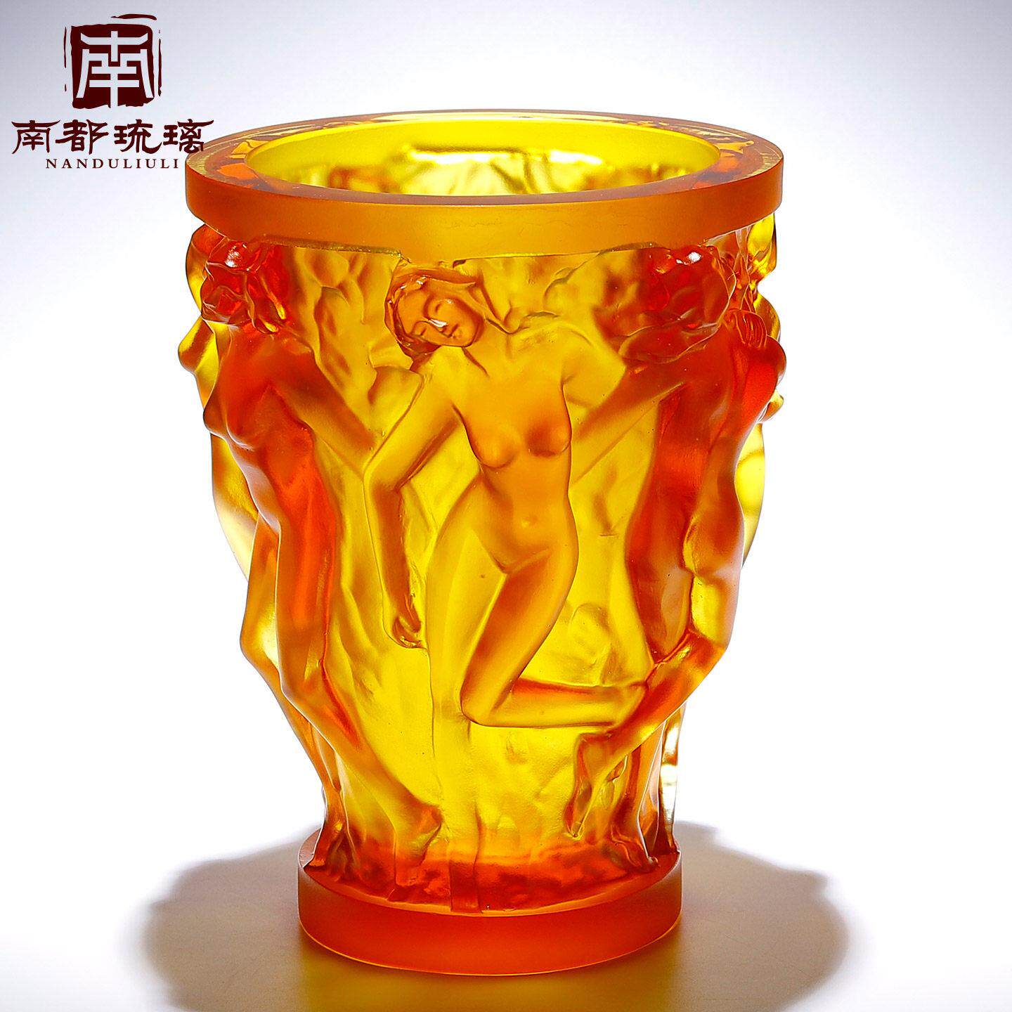 高档琉璃浮雕裸女花瓶莱俪/Lalique十全十美欧式客厅大堂艺术摆件