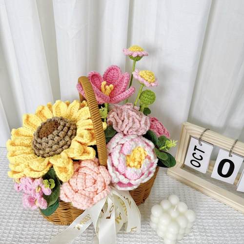 手工编织花束DIY材料包老树向日葵玫瑰康乃馨羊毛钩针送给女朋友