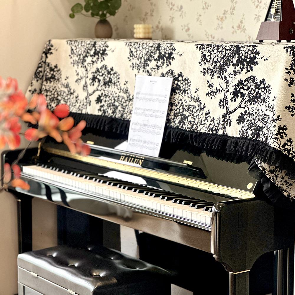 苍野墨梅法式钢琴罩新中古风盖巾蕾丝防尘罩半罩全罩钢琴床包
