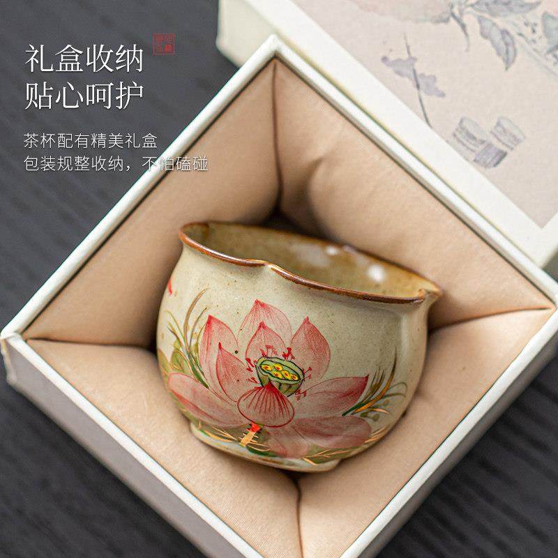 觅己手绘荷花茶杯主人杯家用个人专用手工品茗杯陶瓷中式功夫茶具,餐饮具,茶杯,淘宝优惠券,粉丝福利购,淘宝优惠卷