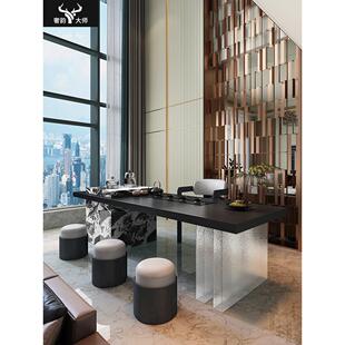 客厅茶桌家用岩板茶台轻奢现代高级感办公室泡茶桌功夫茶桌椅组合