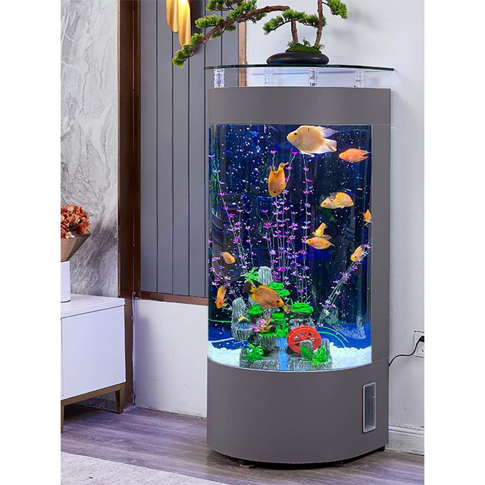 电视柜旁鱼缸轻奢客厅小型家用半圆形落地玻璃水族箱生态2023新款,宠物/宠物食品及用品,桌面缸,淘宝优惠券,粉丝福利购,淘宝优惠卷