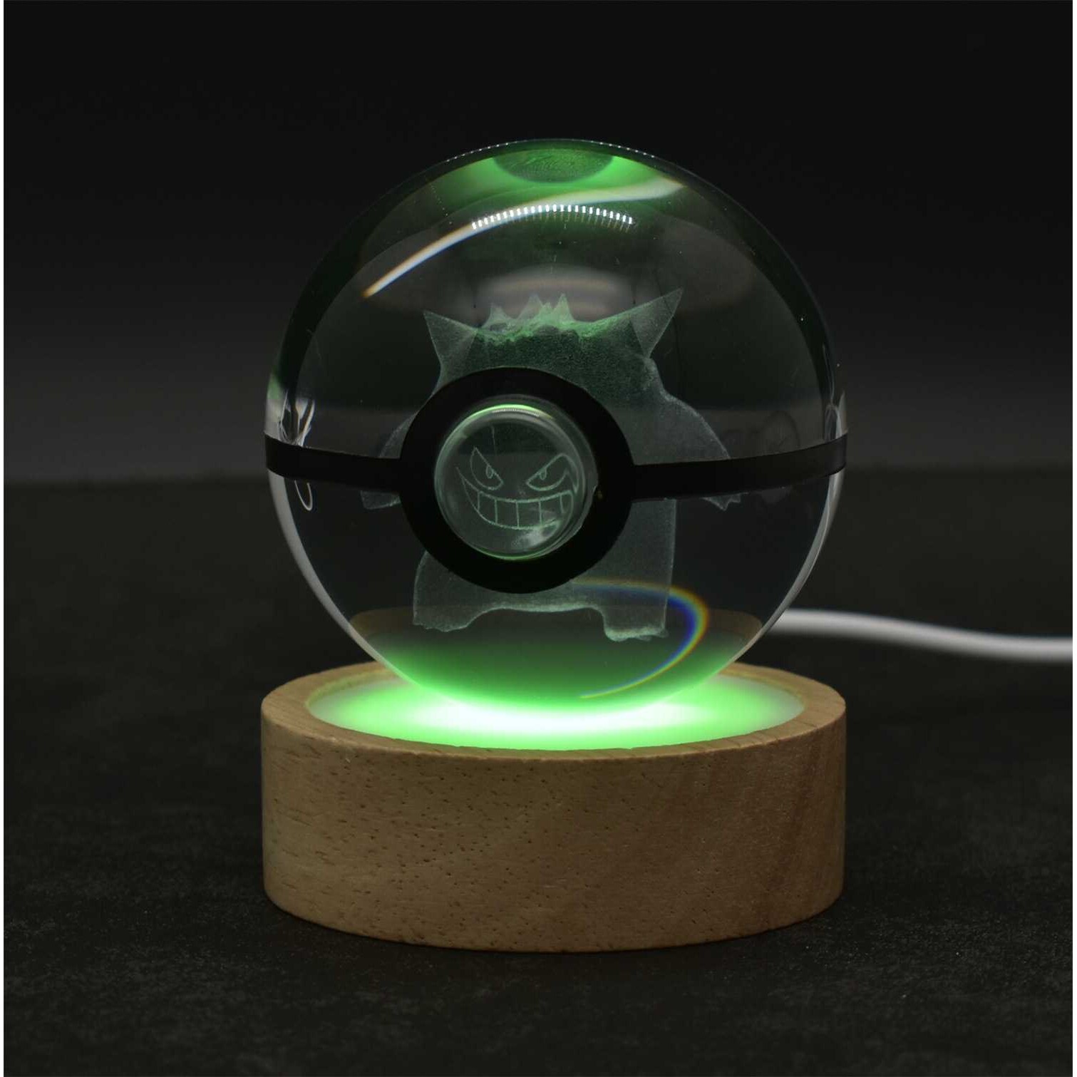 新款七彩木质宝可梦口袋妖怪水晶内雕精灵球神奇宝贝耿鬼夜灯