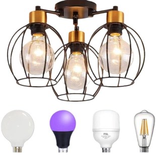 复古吸顶灯工业吸顶灯客q厅黑色吸顶灯卧室 金属复古吸顶灯 E27