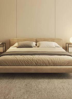 浮意简约式真皮床轻奢悬现m代极简1.8主卧婚房奶33油风豆腐块双人