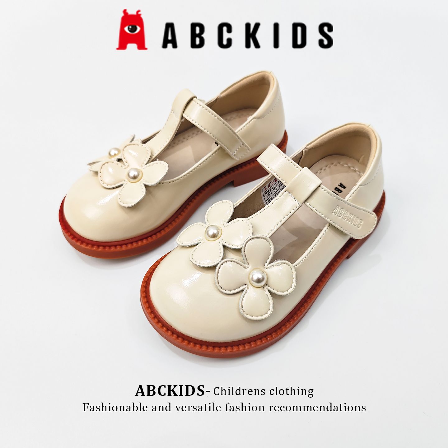 abckids女童软底防滑小皮鞋