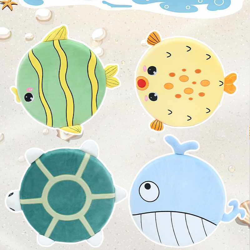 卡通海洋动小鱼记忆棉坐垫 康乐屋创意可爱圆形减压慢回弹椅垫