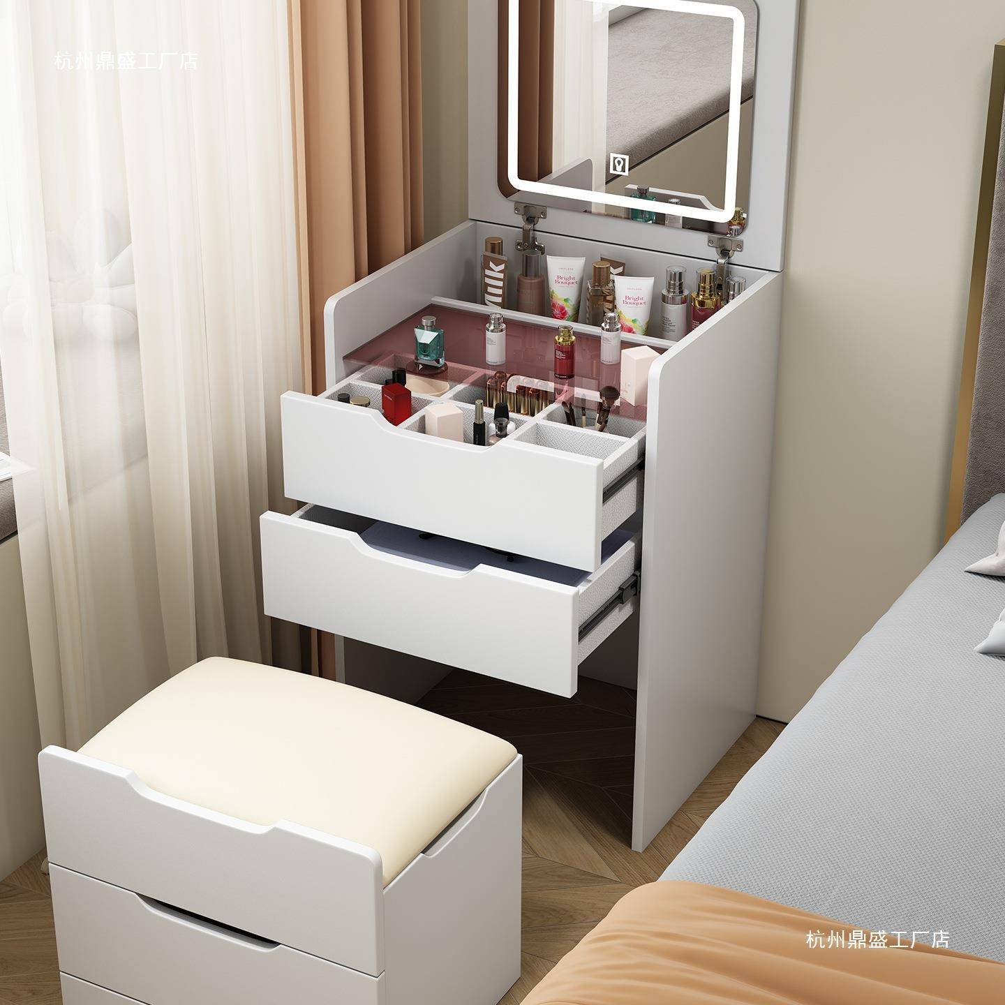 梳妆台小户型可翻盖现代简约收纳柜一体化妆台斗柜床头鼎盛工厂店