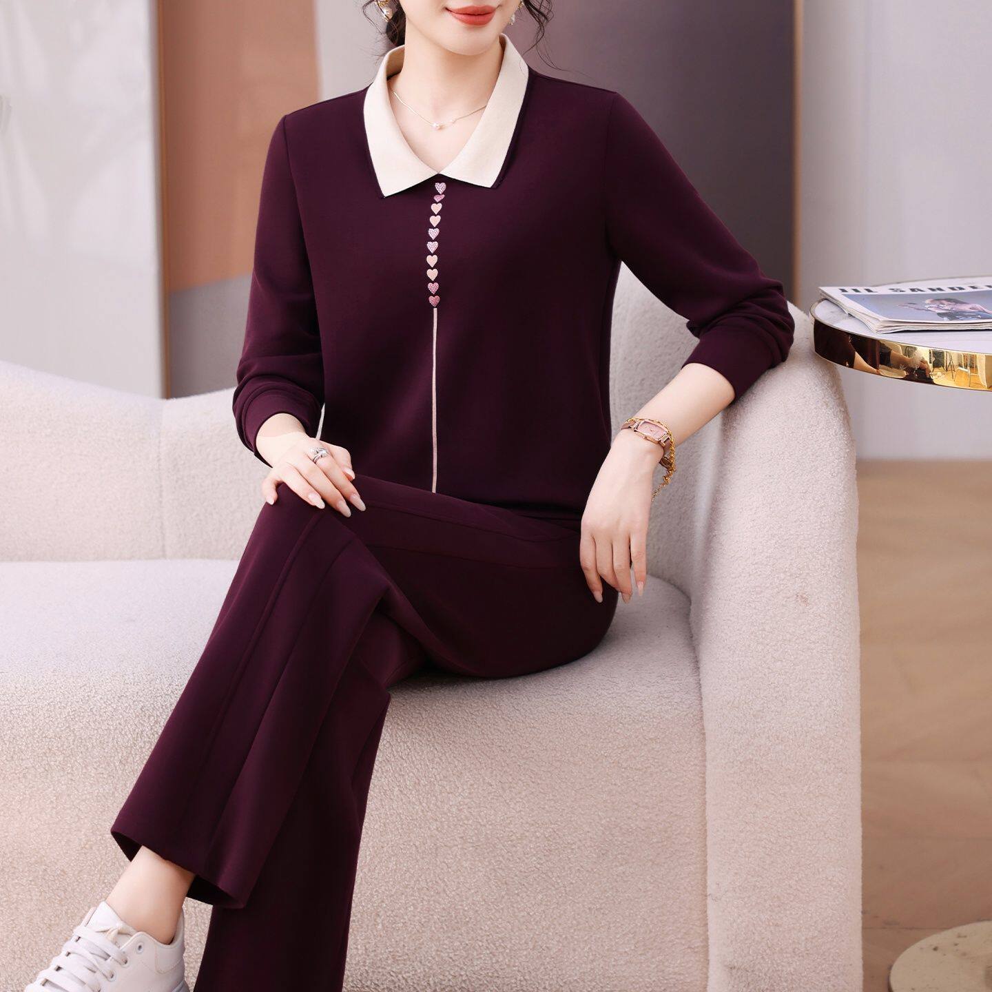 中年妈妈秋装长袖卫衣休闲运动服套装女2026早秋洋气上衣两件套女