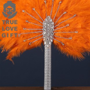 美式 b羽毛扇子橙色系婚礼庆典举行手持扇豪华委婉新郎官园扇 风格