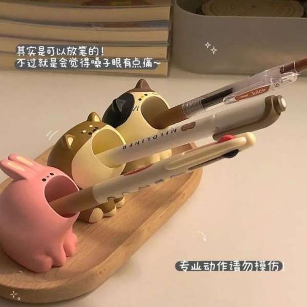 可爱干饭猫摆件创意回形针收纳筒迷你笔插学生笔筒少女心桌面摆件
