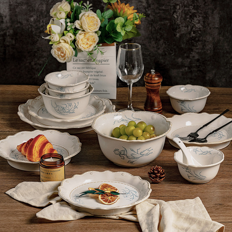 景德镇陶瓷碗碟套装家用法式复古餐具碗盘碗筷盘子碗乔迁新婚礼物