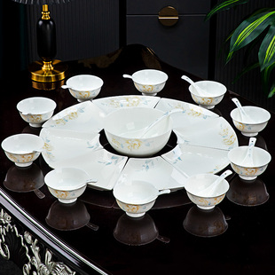 2025新年夜饭团圆拼盘釉中彩碗碟套装家用景德镇餐具套装碗盘乔迁